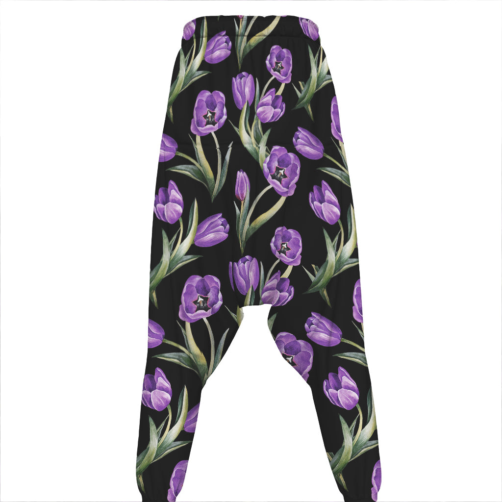 Purple Watercolor Tulip Pattern Print Hammer Pants