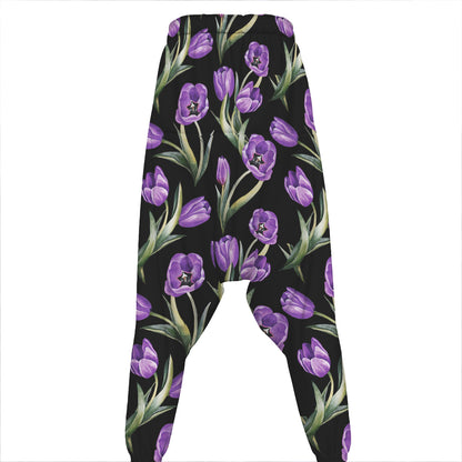Purple Watercolor Tulip Pattern Print Hammer Pants