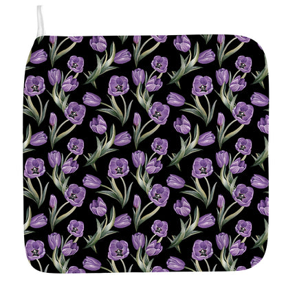 Purple Watercolor Tulip Pattern Print Hand Towel