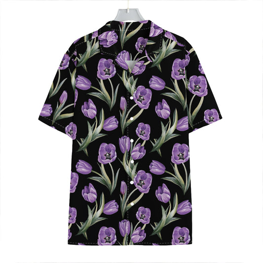 Purple Watercolor Tulip Pattern Print Hawaiian Shirt