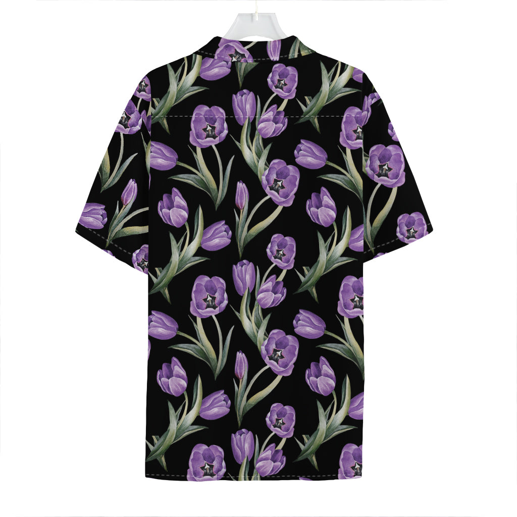 Purple Watercolor Tulip Pattern Print Hawaiian Shirt
