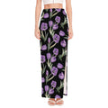 Purple Watercolor Tulip Pattern Print High Slit Maxi Skirt