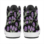 Purple Watercolor Tulip Pattern Print High Top Leather Sneakers