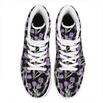 Purple Watercolor Tulip Pattern Print High Top Leather Sneakers
