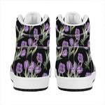 Purple Watercolor Tulip Pattern Print High Top Leather Sneakers
