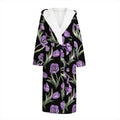 Purple Watercolor Tulip Pattern Print Hooded Bathrobe