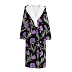 Purple Watercolor Tulip Pattern Print Hooded Bathrobe