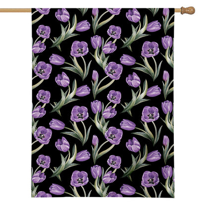 Purple Watercolor Tulip Pattern Print House Flag