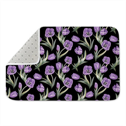 Purple Watercolor Tulip Pattern Print Indoor Door Mat