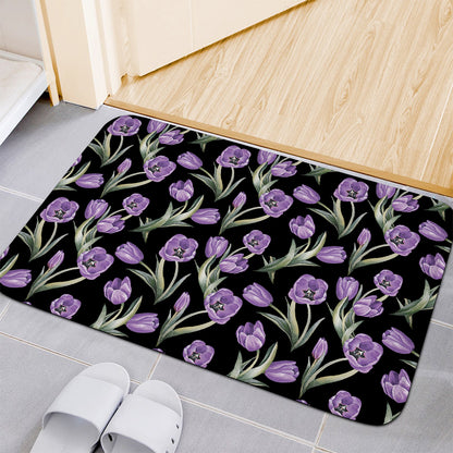 Purple Watercolor Tulip Pattern Print Indoor Door Mat