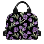 Purple Watercolor Tulip Pattern Print Insulated Lunch Bag