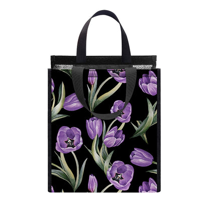 Purple Watercolor Tulip Pattern Print Insulated Lunch Tote