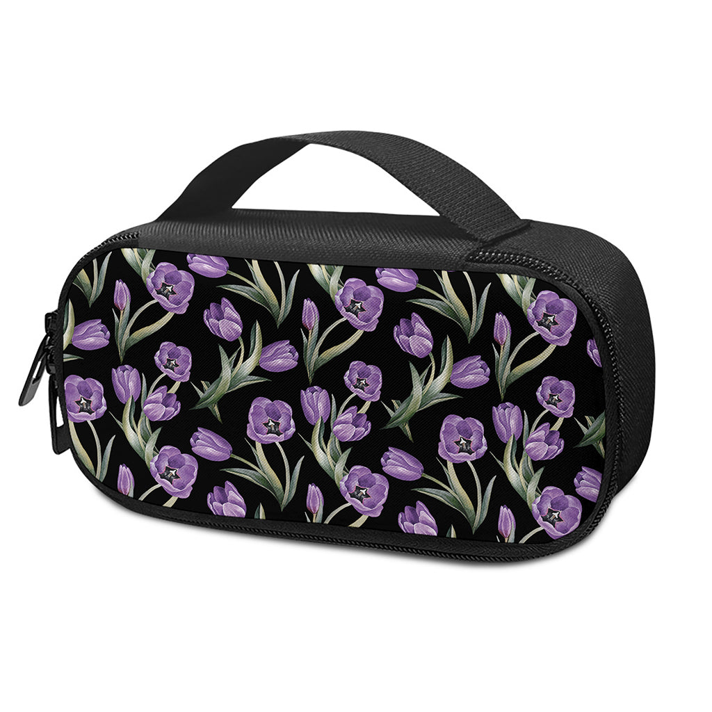 Purple Watercolor Tulip Pattern Print Insulin Cooler Travel Case