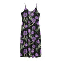 Purple Watercolor Tulip Pattern Print Jersey Midi Cami Dress