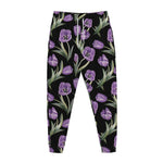 Purple Watercolor Tulip Pattern Print Jogger Pants