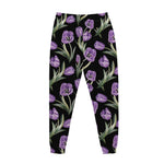 Purple Watercolor Tulip Pattern Print Jogger Pants