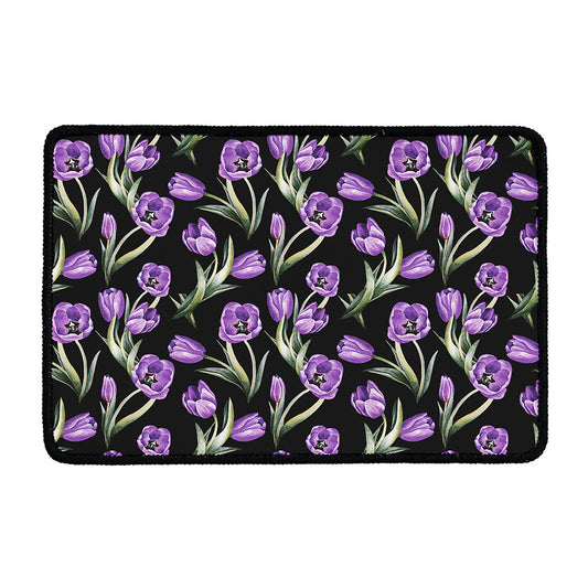 Purple Watercolor Tulip Pattern Print Kitchen Mat