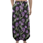 Purple Watercolor Tulip Pattern Print Lantern Pants