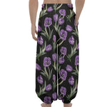 Purple Watercolor Tulip Pattern Print Lantern Pants