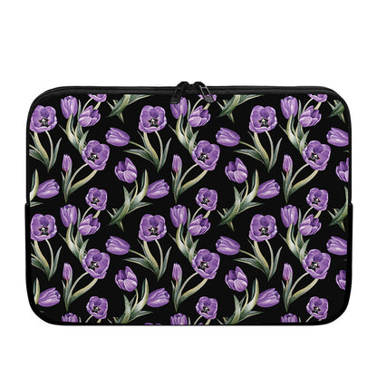 Purple Watercolor Tulip Pattern Print Laptop Sleeve