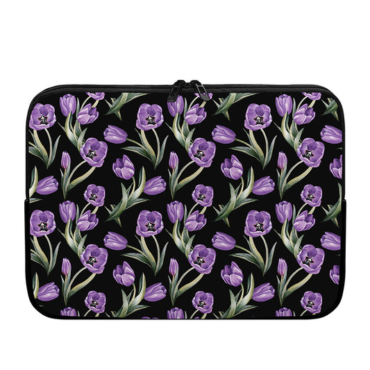 Purple Watercolor Tulip Pattern Print Laptop Sleeve