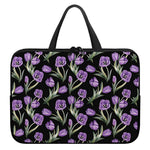 Purple Watercolor Tulip Pattern Print Laptop Sleeve With Handle
