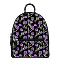 Purple Watercolor Tulip Pattern Print Leather Backpack