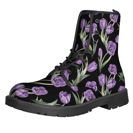 Purple Watercolor Tulip Pattern Print Backpack