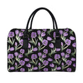 Purple Watercolor Tulip Pattern Print Leather Duffel Bag