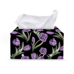 Purple Watercolor Tulip Pattern Print Leather Tissue Box Cover