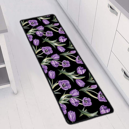 Purple Watercolor Tulip Pattern Print Long Kitchen Mat