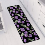 Purple Watercolor Tulip Pattern Print Long Kitchen Mat