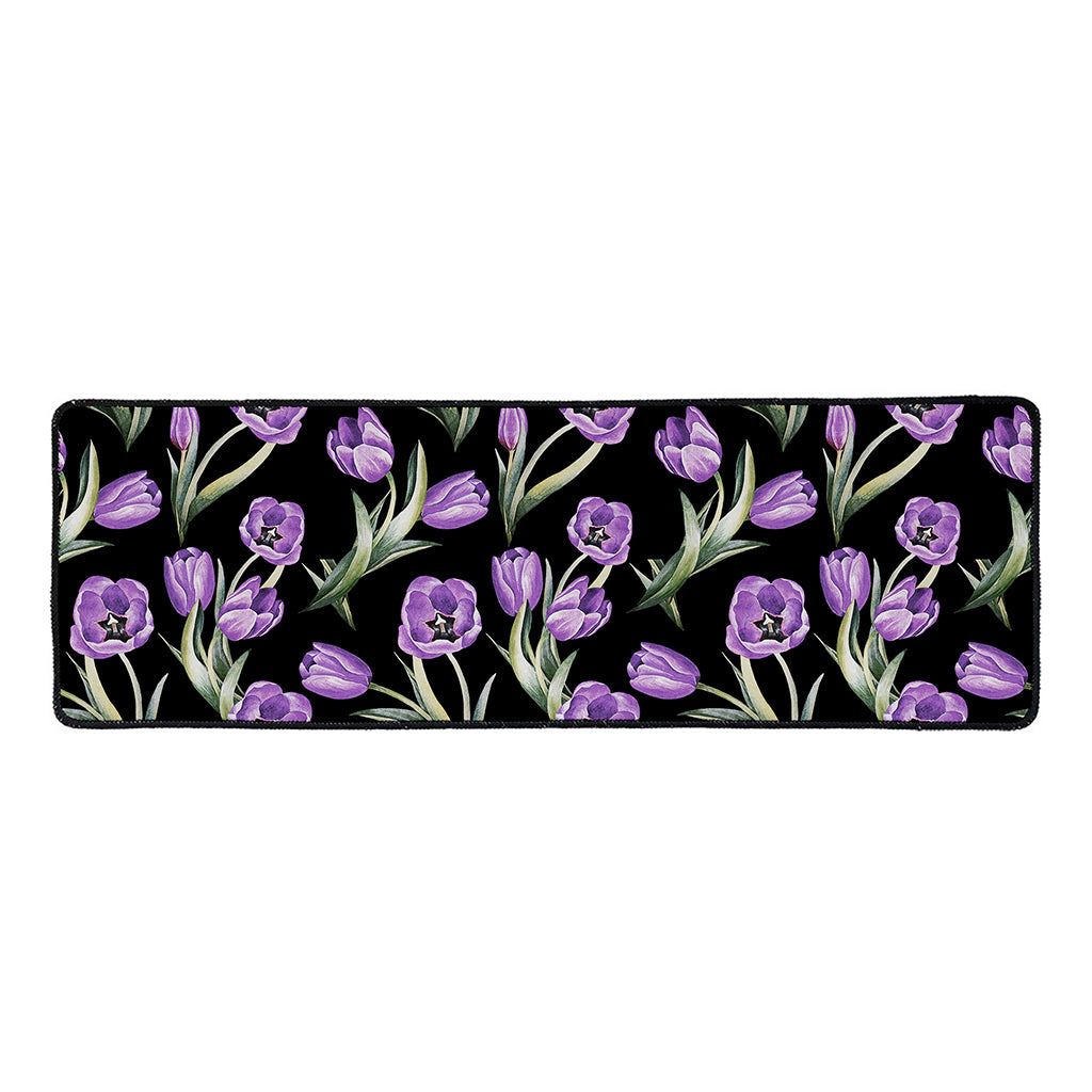 Purple Watercolor Tulip Pattern Print Long Kitchen Mat