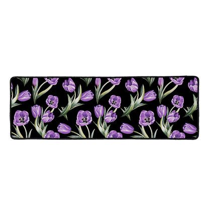 Purple Watercolor Tulip Pattern Print Long Kitchen Mat