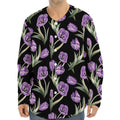 Purple Watercolor Tulip Pattern Print Long Sleeve Baseball Jersey