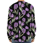 Purple Watercolor Tulip Pattern Print Long Sleeve Baseball Jersey
