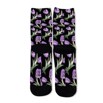 Purple Watercolor Tulip Pattern Print Long Socks