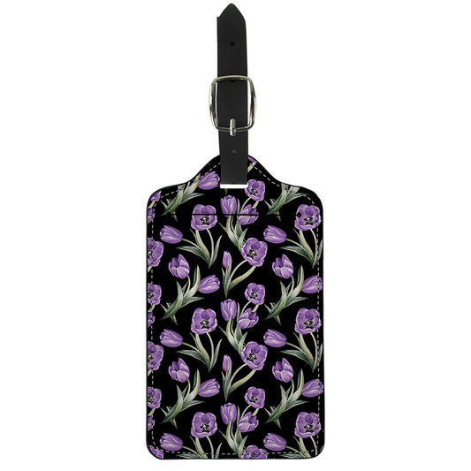 Purple Watercolor Tulip Pattern Print Luggage Tag