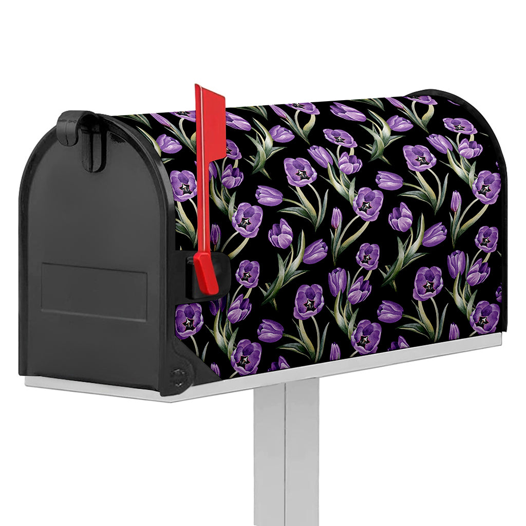 Purple Watercolor Tulip Pattern Print Mailbox Cover