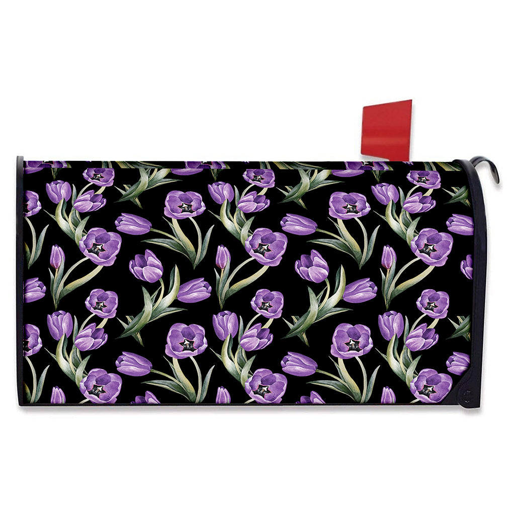 Purple Watercolor Tulip Pattern Print Mailbox Cover