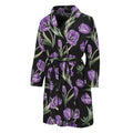 Purple Watercolor Tulip Pattern Print Men's Bathrobe
