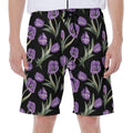 Purple Watercolor Tulip Pattern Print Men's Beach Shorts