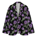 Purple Watercolor Tulip Pattern Print Men's Blazer