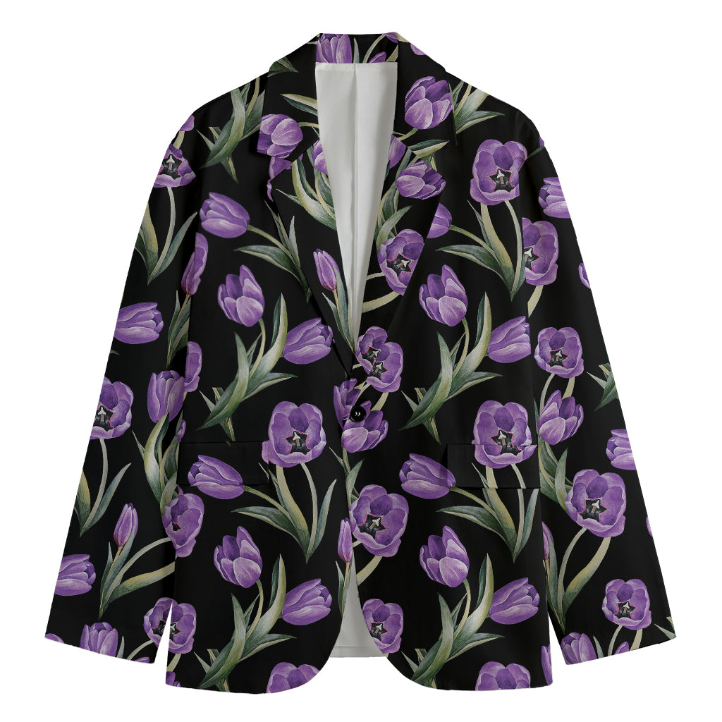 Purple Watercolor Tulip Pattern Print Men's Blazer
