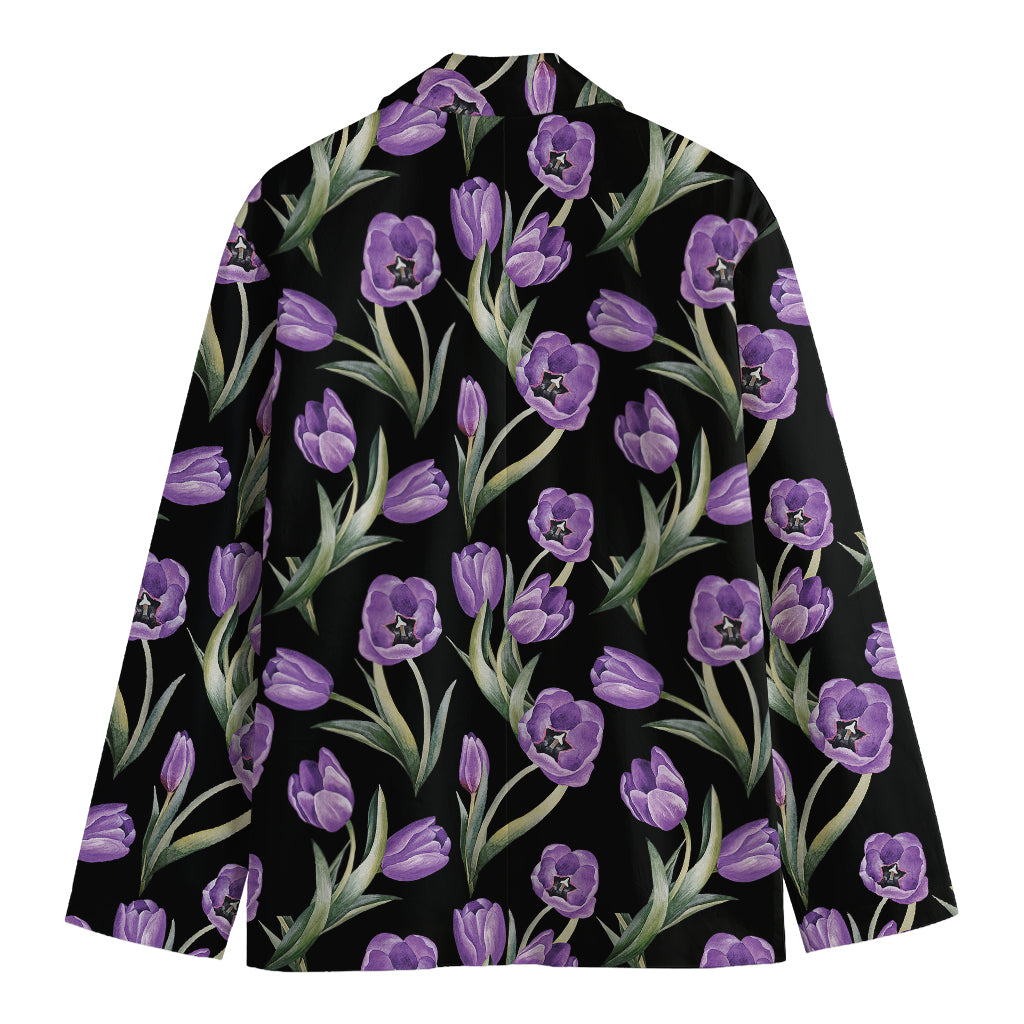 Purple Watercolor Tulip Pattern Print Men's Blazer
