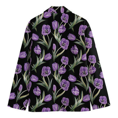 Purple Watercolor Tulip Pattern Print Men's Blazer