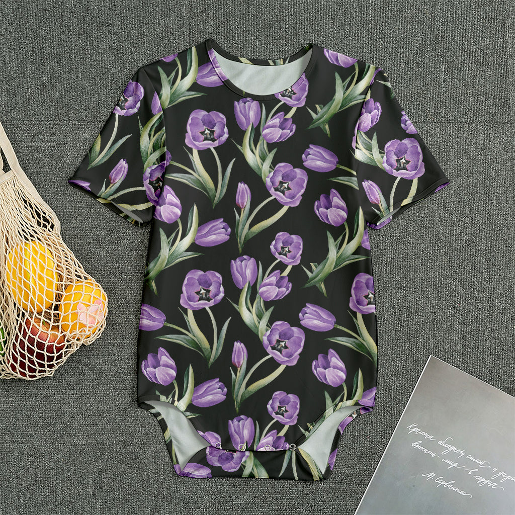 Purple Watercolor Tulip Pattern Print Men's Bodysuit