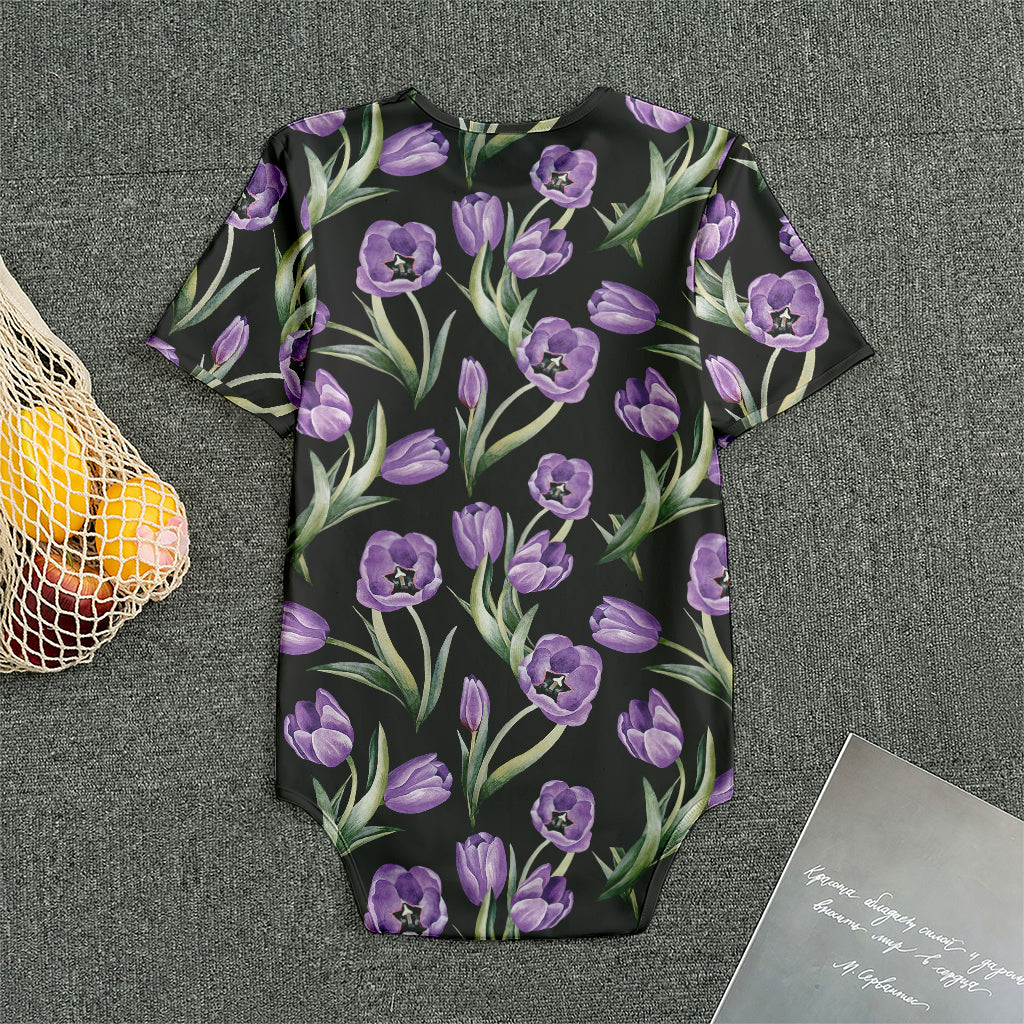 Purple Watercolor Tulip Pattern Print Men's Bodysuit