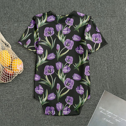 Purple Watercolor Tulip Pattern Print Men's Bodysuit