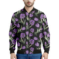 Purple Watercolor Tulip Pattern Print Men's Bomber Jacket